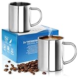 Robin Goods® 2x Edelstahl-Thermobecher Set - 350 ml je Kaffeetasse - Thermo-Trinkbecher aus hochwertigem Edelstahl - Kaffeepott bruchsicher - doppelwandige Isolierbecher (2 Stück - glänzend)