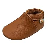 YALION Baby Weiche Leder Lauflernschuhe Junge Krabbelschuhe Mädchen Hausschuhe Lederpuschen Multi-Stile, 22-23 EU, Hellbraun
