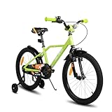 HILAND 20 Zoll Kinderfahrrad, Jungen Fahrrad für 7 8 9 10 Jahre, mit Stützrädern, Kinderfahrrad mit Handbremse und Rücktrittbremse, Grün