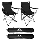 LINUMA® 2er Set - Faltstuhl SCHWARZ Campingstuhl Anglerstuhl mit Getränkehalter & Tragetasche - Anglersessel klappbar - Klappstuhl Gartenstuhl Faltstuhl Relaxsessel Angelsessel faltbar
