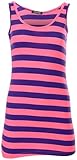 Easy Young Fashion - Damen Basic Trägertop - ärmelloses Longtop Extra Lang - Skinny Fit 9002 - OneSize (Lila-Pink gestreift)