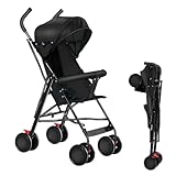 MLYIQI Buggy, kompakter Kinderwagen, 0-4 Jahre, leicht und handlich, mit einer Hand faltbar, neigbare Rückenlehne, 5-Punkt-Gurt, leichter Kinderwagen mit Sonnendach und Moskitonetz, Traglast 15 kg