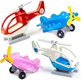 Mirthben 4 Stück Flugzeug Bausteine Set, Große Steine mit 2 Hubschrauber + 2 Kampfflugzeuge, Drehbare Rotoren und Räder, kompatibel mit DUPLO, Bausteine Zubehör Spielzeug für Kinder ab 3 Jahren