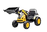 HOMCOM Kinder Elektrobagger Sitzbagger für Kinder Aufsitzbagger Geländewagen Traktor elektrisch zum Fahren mit Musik Schaufel Armen 3–5 Jahre PP-Kunststoff Stahl Gelb 132 x 62 x 65 cm