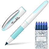 Teachly Superstudent Tintenroller - Nachfüllbarer Stift für Uni, Schule & Büro (Türkis) - Inkl. 7 Tintenpatronen (Blau)