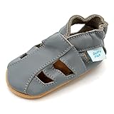 Dotty Fish Ledersandalen für Babys und Kleinkinder – Von Podologen empfohlen, atmungsaktiv, rutschfeste, britische Marke. Barfuß-Sommerschuhe für Jungen und Mädchen – Graue Sandalen 12-18 Monate