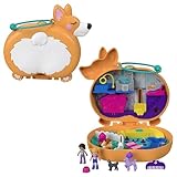 Polly Pocket GTN13- Corgi-Hundehotel Schatulle Im Haustierhotel-Design, Kleine Polly Und Shani Puppen, 2 Hundefiguren (Pudel & Husky), Ãœberraschungseffekten, Spielzeug Geschenk Für Kinder Ab 4 Jahren