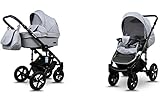 BabyLux® Sky Lark 2-in-1 Baby Kinderwagen Tief und Kinderwagen mit Zubehör Verstellbar und faltbar Aluminiumkonstruktion Wasserdicht Nicht abnehmbare Räder Silver Flex Black Frame