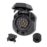 13+1 polige Steckdose, 1 Pack, Hartplastik-Gehäuse, mit Abschaltautomatik, 13 pol Steckdose nach ISO 11446 genormt, Steckanschluss für 12V Systeme, 13pol Buchse mit Klappdeckel, 13 pin Socket