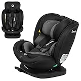 LIONELO Bastiaan i-Size Kindersitz ab Geburt 0-36 kg Isofix Top Tether 360 Grad drehbar Rückwärts Vorwärts Seitenschutz 5-Punkt-Sicherheitsgurte Dri-Seat (Schwarz Grau)