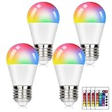 Kowanie E27 LED Lampe RGB mit Fernbedienung: LED Farbwechsel Glühbirne Leuchtmittel Warmweiß 3000K 4W (ersetzt 35W) Ambiente RGB Farbige Birne Dimmbare Farben Geschenk Deko für Party (4er-Pack)