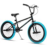 AVASTA 20 Zoll Freestyle Jugend BMX Fahrrad Kinder Fahrrad für 6 7 8 9 10 11 12 13 14 Jahre alt Jungen Mädchen Junge Erwachsene und Anfänger-Level-Fahrer mit 4 Peg, Schwarz mit blauen Reifen