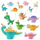 48 Stück Dino Cupcake Wrapper Set, Tortendeko Dinosaurier, 24 Dino Muffinförmchen und 24 Dinosaurier Kuchendekoration, Cake Topper Dinosaurier für Geburtstag Event Party Tiere Thema Party Dekoration