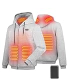 Wodesid Beheizbare Jacke Hoodie Kapuzenpullover mit 7.4V Akku und Kapuze, Outoor Beheizte Jacke Kapuzenjacke für Herren Damen mit 3 Heizstufen (DE/NL/SE/PL, Alphanumerisch, L, Regular, Regular, Grau)