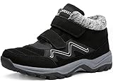 visionreast Winterschuhe Warm Gefütterte Winter Schneestiefel Trekkingschuhe Wanderhalbschuhe Winterboots rutschfest Outdoor mit Klettverschluss für Herren Damen, Schwarz, 42 EU