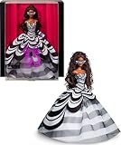 Barbie Signature-Puppe, Sammelfigur zum 65. Jubiläum mit braunen geflochtenen Haaren, schwarz-weißer Robe, Saphirohrringen und Sonnenbrille, HRM59