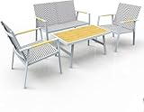 RANSENERS Premium Gartenmöbelset Wetterfest 4 Personen Outdoor - inkl. 2 Sessel Gartenbank Tisch - Aluminium Rahmen und Polyrattan Sitzfläche für Innen und Außen - Weiß