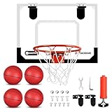 Mini Basketballkorb Indoor für Kinder & Erwachsene,Basketball Indoor Set mit Inklusive Basketballkorb,4 Basketbälle,Luftpumpe, Schaumstoffmatte und Haken,Türmontage 40x30cm,fürs Schlafzimmer & Büro