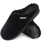 LongBay Damen Hausschuhe mit Memory Foam und Plüsch rutschfeste Pantoffeln Schwarz,L