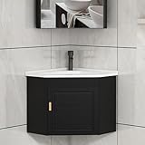 Pounjsd Eckwaschbecken Mit Unterschrank, Aufsatzwaschbecken klein, Keramik Eckwaschbecken, Waschbecken Gäste WC, Waschschale mit Ablagefach, Platzsparendes Hänge-Waschbecken, Schwebender Wandschrank