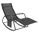 SoBuy Gartenliege Sonnenliege Outdoor Schaukelstuhl mit Seitentasche Liegestuhl für Gärten, Höfe, Strände, Balkone Relaxliege Schwungliege Schwarz/Grau 143x85x57 cm OGS47-MS