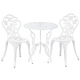 casa.pro Gartentisch Bistro-Tisch 60cm Rund Weiß mit 2 Stühlen im Antik-Look für Balko Terrasse Bistro-Set Gusseisen-Metall als Gartendeko