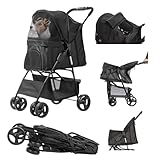 HiPet® Senna Hundebuggy bis 15kg Faltbar Klappbar Hundewagen Buggy für kleine Hunde und Katzen Haustiere Buggy Pet Stroller Jogger Katzenbuggy für Hunde Katzen - mit Großem Einkaufskorb