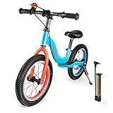 I BUY IT 14 Zoll Laufrad ab 3 4 5 6 Jahre Jungen Mädchen, Verstellbares Kinder Laufräder mit Bremse & Ständer, Kinderlaufrad ohne Pedale mit Luftreifen & Fußstütze (Blau & Orange, 14 Zoll)