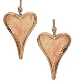 Marzoon 2X Holz Anhänger Herz je 15 x 10 cm - Massiv Holzherzen zum Hängen - Holz-Deko für Fenster - Vintage Deko für Geschenke - Mini-Deko - Mitbringsel