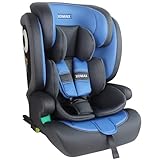 XOMAX LM238 Kindersitz mit ISOFIX I mitwachsend I 9-36 kg, 15 Monate - 12 Jahre, Gruppe 1/2/3 I 5-Punkt-Gurt und 3-Punkt-Gurt I Bezug abnehmbar und waschbar I ECE R129 I anthrazit-blau