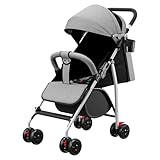 MUL-BOUTIQUE Kompakter Kinderwagen, 0 bis 4 Jahre (30 kg max), leicht (4,10 kg), Buggy für Babys, Komfort, faltbar, kompakt und neigbar, mit Baumwolle, Getränkehalter, Sonnenblende (Grau)