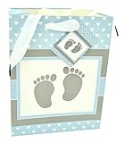 WBWT Premium Geschenk-Tasche Junge blau Baby-Füße, 23x18x10cm, sehr stabil, zur Geburt Taufe Schwangerschaft Fotos, Geschenk-Verpackung Geschenk-Tüte