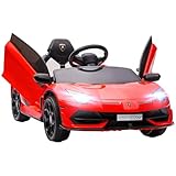 HOMCOM Kinder Elektroauto 12V Elektrisches Kinderfahrzeug, Lamborghini Aventador SVJ Roadster Elektrofahrzeug inkl. 2,4G Fernbedienung, Kinderauto mit MP3-Player, Hupe, Licht, für 3-5 Jahre, Rot