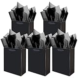 Gcardist Schwarze Geschenk Taschen mit Tissue Papier für Hochzeit, Geburtstag, Party Supplies-20x11x24cm Mittlere Größe Karton Geschenk Taschen (8x4.3x10Inch,5pcs Taschen +10pcs Tissue Papier)