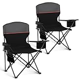 HIGH POINT SPORTS Campingstuhl Faltbar 2er Set bis 102kg Campingsessel Klappstuhl mit Getränkehaltern Faltstuhl Camping Angelstuhl Klappbar mit Armlehnen Outdoorstuhl (Schwarz)