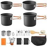FUNYKICH 19 PCS Camping Geschirr Set, Camping Kochgeschirr Aluminium Pfanne Becher Herdplatte Reislöffel Aufbewahrungstasche, Leicht & Faltbare Picknickgeschirr für 2 Personen Picknick Outdoor Wandern