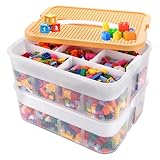 GBACHOOSE Aufbewahrungsbox mit Deckel Bausteine, 2 Stufen Bausteine Boxen Aufbewahrung, Sortierbox 30,5 x 23 x 23 cm, Aufbewahrungsbox Bausteine, Box aufbewahrung Sortierbox, Stapelboxen für Bausteine