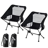 Sportneer Campingstuhl Faltbar Camping Stuhl 6,6 cm erweitern Tragbarer Campingstühle Tragfähigkeit 150KG Ultraleichter Packmaß Kleiner Klappstuhl für Kinder, Picknick, Outdoor, Schwarz, 2