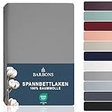 BARBONS Spannbettlaken 180x200cm - Spannbetttuch für Dicke Matratzen bis zu 27 cm 100% Baumwolle Oeko-TEX Zertifiziert Bettlaken Jersey Bettware Bettbezug für Boxspringbett - Hellgrau 180 x 200