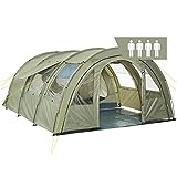 CampFeuer Zelt Multi für 4 Personen | Olivgrün | Tunnelzelt mit riesigem Vorraum, 5000 mm Wassersäule | Campingzelt mit Bodenplane und versetzbarer Vorderwand | Gruppenzelt, Familienzelt