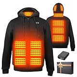 Wodesid Beheizbare Jacke Hoodie Kapuzenpullover mit 7.4V Akku und Kapuze, Outoor Beheizte Jacke Kapuzenjacke für Herren Damen mit 3 Heizstufen Sweatshirt