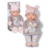BABY born for Babies Sweetie Mauve - Weiche 30 cm Puppe mit grauem Stoffkörper & integrierter Rassel - Für Neugeborene geeignet