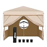 Sekey Pavillon 3x3 mit 4 Seitenteile, Faltpavillon Wasserdicht Stabil Winterfest, Pop Up Pavillon Faltbar für Camping, Festival, Events, Picknicks, Partyzelt Gartenzelt mit 4 Sandsäcke, Khaki