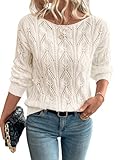 GORGLITTER Häkelpullover Damen Oversize Elegant Strickpullover Mit Spitze Sweater Herbst Pullover Leicht Strickpulli Herbst Outfit Beige M
