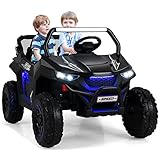COSTWAY 2 Sitzer Kinderauto mit 2,4G Fernbedienung, 12V Kinder UTV mit Musik und Scheinwerfer, Elektro Auto 2-4 km/h, Elektroauto für Kinder ab 3 Jahren (Schwarz)