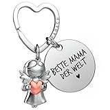 FABACH Beste Mama Schlüsselanhänger Schutzengel Glücksbringer mit Herz und Gravur - Beste Mama Geschenke Schlüsselanhänger - Beste Mama Geschenk Engel Glücksbringer Muttertag