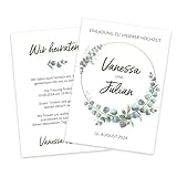 Herz & Heim® Einladungskarte zur Hochzeit, Motivauswahl, personalisiert mit Namen, Datum und Wunschtext, 20 Stück (Eukalyptusring)