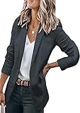 OMZIN Damen Open Front Business Taschen Arbeit Büro Blazer Jacke Anzug Dunkelgrau M