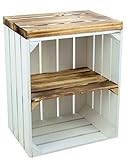 Sitzkiste Ablagetisch Sitzkiste aus unserer Johanna Obstkiste und massiven Holzplanken Schuhablage Schuhkommode Hocker aus Holz Maße 40 x 30 x 53cm L x T x H (weiss und geflammt)