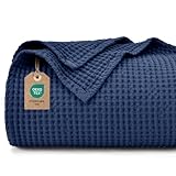 PHF 100% Baumwolle waffledecke Kuschedecke 150x200cm, leicht & atmungsaktiv, perfekt für das ganze Jahr - Oeko-TEX® Zertifiziert - Hotelwäschequalität - Ideal für Sofa Couch Bett, Navy Blau